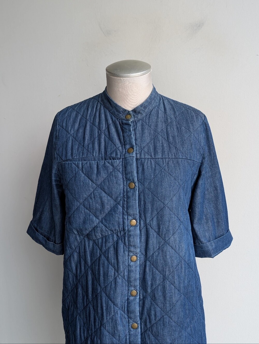Eve Gravel Quilted Denim Button-Front Shirt Dress - Picture 2 of 5